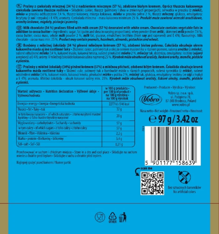 Praliny Vobro EGO FRUTTI DI MARE MILK Mleczne 97g